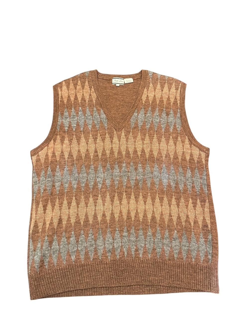Porto Fino Wool Blend Argyle Sweater Vest XL Brown Grandpa Knit